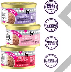I and Love and You Variety Pack Wholly Cow!, Savory Salmon and Purrky Turkey Pate Canned Cat Food, 3-oz, case of 12 slide 2 of 9