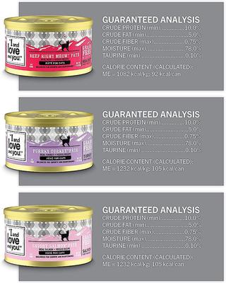 Show full view: I and Love and You Variety Pack Wholly Cow!, Savory Salmon and Purrky Turkey Pate Canned Cat Food, 3-oz can, bundle of 36  slide 6 of 12