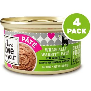 I and Love and You Whascally Wabbit Pate Grain-Free Canned Cat Food, 3-oz can, case of 4