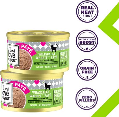 Show full view: I and Love and You Whascally Wabbit Pate Grain-Free Canned Cat Food, 3-oz can, case of 4 slide 3 of 10