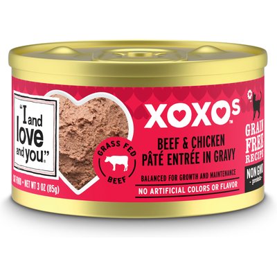 I and Love and You I and Love and You XOXO Beef & Chicken Pate Grain-Free Canned Cat Food, 3-oz can, case of 24