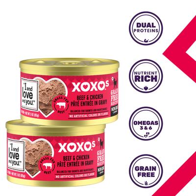 Show full view: I and Love and You XOXO Beef & Chicken Pate Grain-Free Canned Cat Food, 3-oz can, case of 24 slide 3 of 10