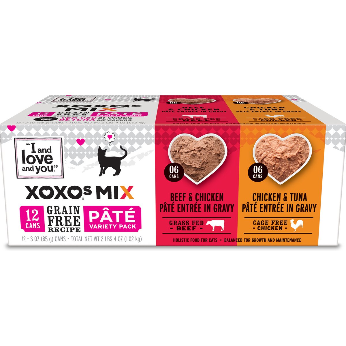 I and Love and You XOXO Chicken & Beef Pate Grain-Free Variety Pack Canned Cat Food, 3-oz can, case of 12