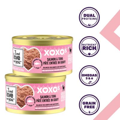 Show full view: I and Love and You XOXO Salmon & Tuna Pate Grain-Free Canned Cat Food, 3-oz can, case of 24 slide 3 of 10