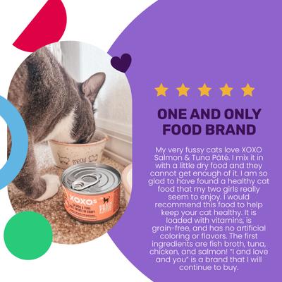 Show full view: I and Love and You XOXO Salmon & Tuna Pate Grain-Free Canned Cat Food, 3-oz can, case of 24 slide 5 of 10