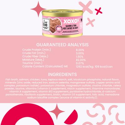 Show full view: I and Love and You XOXO Salmon & Tuna Pate Grain-Free Canned Cat Food, 3-oz can, case of 24 slide 8 of 10
