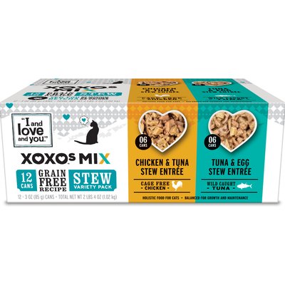 I and Love and You I and Love and You XOXO Salmon & Whitefish Pate Grain-Free Variety Pack Canned Cat Food, 3-oz can, case of 12
