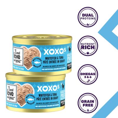 Show full view: I and Love and You XOXO Whitefish & Tuna Pate Grain-Free Canned Cat Food, 3-oz can, case of 24 slide 3 of 10