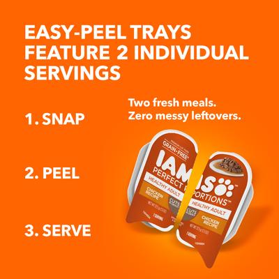 Show full view: Iams Perfect Portions Healthy Adult Chicken Recipe Grain-Free Cuts in Gravy Wet Cat Food Trays, 2.6-oz, case of 24 twin-packs slide 5 of 12