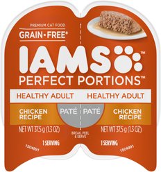 Iams Perfect Portions Healthy Adult Chicken Recipe Pate Grain-Free Wet Cat Food Trays, 2.6-oz tray, case of 24 twin-packs