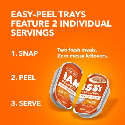Show full view: Iams Perfect Portions Healthy Adult Chicken Recipe Pate Grain-Free Wet Cat Food Trays, 2.6-oz tray, case of 24 twin-packs slide 4 of 11
