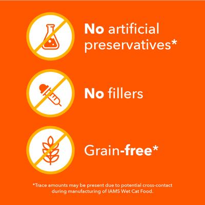 Show full view: Iams Perfect Portions Healthy Adult Chicken Salmon Variety Pack Grain-Free Pate Wet Cat Food, 2.6-oz tray, case of 24 slide 6 of 11