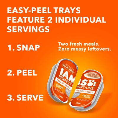 Show full view: Iams Perfect Portions Healthy Adult Chicken Salmon Variety Pack Grain-Free Pate Wet Cat Food, 2.6-oz tray, case of 24 slide 5 of 11