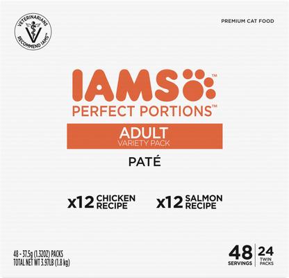 Show full view: Iams Perfect Portions Healthy Adult Chicken Salmon Variety Pack Grain-Free Pate Wet Cat Food, 2.6-oz tray, case of 24 slide 3 of 11