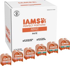 Iams Perfect Portions Healthy Adult Salmon Tuna Variety Pack Grain-Free Pate Wet Cat Food, 2.6-oz tray, case of 24