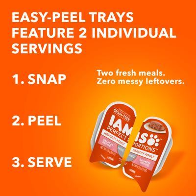 Show full view: Iams Perfect Portions Healthy Adult Salmon Tuna Variety Pack Grain-Free Pate Wet Cat Food, 2.6-oz tray, case of 24 slide 5 of 11