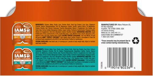 Show full view: Iams Perfect Portions Healthy Adult Multipack Chicken & Tuna Recipe Pate Grain-Free Cat Food, 2.6-oz tray, bundle of 24 twin-packs  slide 3 of 9