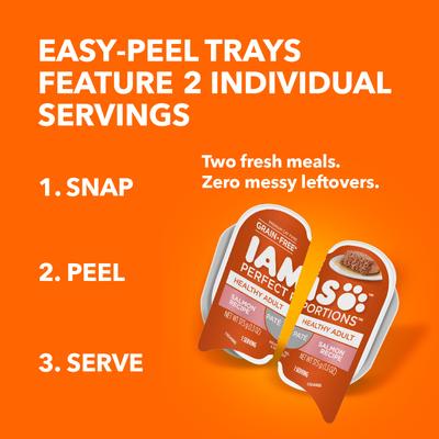Show full view: Iams Perfect Portions Healthy Adult Salmon Recipe Pate Grain-Free Wet Cat Food Trays, 2.6-oz, case of 24 twin-packs slide 5 of 12