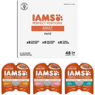 Iams Iams Perfect Portions Healthy Adult Variety Pack Pate Grain-Free Wet Cat Food, 2.6-oz tray, case of 24 twin packs