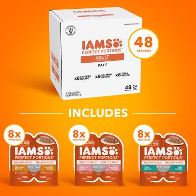 Show full view: Iams Perfect Portions Healthy Adult Variety Pack Pate Grain-Free Wet Cat Food, 2.6-oz tray, case of 24 slide 4 of 11