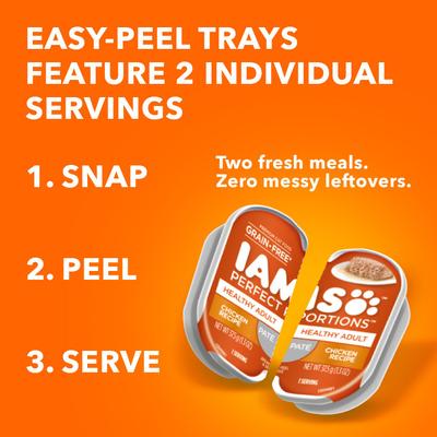 Show full view: Iams Perfect Portions Healthy Adult Variety Pack Pate Grain-Free Wet Cat Food, 2.6-oz tray, case of 24 slide 9 of 11