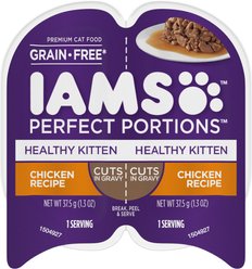 Iams Perfect Portions Healthy Kitten Chicken Recipe Grain-Free Cuts in Gravy Wet Cat Food Trays, 2.6-oz, case of 24 twin-packs