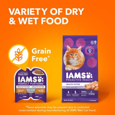 Show full view: Iams Perfect Portions Healthy Kitten Chicken Recipe Pate Grain-Free Wet Cat Food Trays, 2.6-oz, case of 24 slide 10 of 11