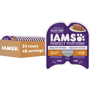 Iams Perfect Portions Healthy Kitten Chicken Recipe Pate Grain-Free Wet Cat Food Trays, 2.6-oz, case of 24