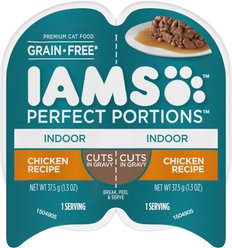 Iams Perfect Portions Indoor Adult Chicken Recipe Grain-Free Cuts in Gravy Wet Cat Food Trays, 2.6-oz tray, case of 24 twin-packs