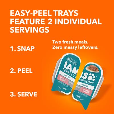 Show full view: Iams Perfect Portions Indoor Salmon Recipe Grain-Free Pate Wet Cat Food, 2.6-oz, case of 24 twin-packs slide 5 of 12