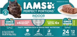 Iams Perfect Portions Indoor Salmon & Turkey Recipe Variety Pack Grain-Free Pate Wet Cat Food, 2.6-oz tray, case of 12 twin-packs