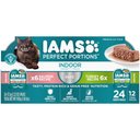 Iams Perfect Portions Indoor Salmon & Turkey Recipe Variety Pack Grain-Free Pate Wet Cat Food, 2.6-oz tray, case of 12 twin-packs