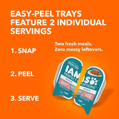 Show full view: Iams Perfect Portions Indoor Salmon & Turkey Recipe Variety Pack Grain-Free Pate Wet Cat Food, 2.6-oz tray, case of 12 twin-packs slide 5 of 12