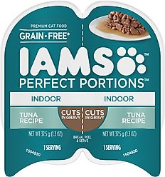 Iams Perfect Portions Indoor Tuna Recipe Grain-Free Cuts in Gravy Adult Wet Cat Food Trays, 2.6-oz, case of 24 twin-packs
