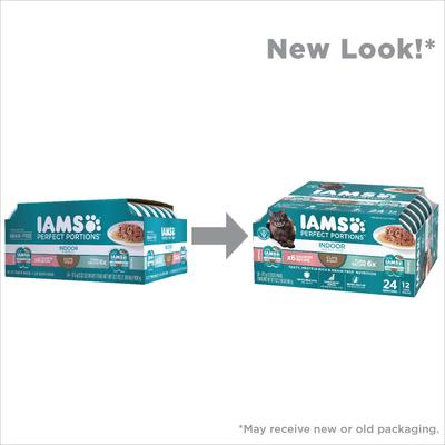 Show full view: Iams Perfect Portions Indoor Tuna & Salmon Recipe Grain-Free Cuts in Gravy Variety Pack Adult Wet Cat Food Trays, 2.6-oz tray, case of 12 twin-packs slide 4 of 11