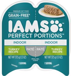 Iams Perfect Portions Indoor Turkey Grain-Free Soft Pate Wet Cat Food, 2.6-oz, case of 24 twin-packs