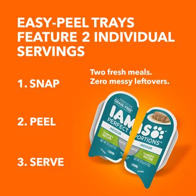 Show full view: Iams Perfect Portions Indoor Turkey Grain-Free Soft Pate Wet Cat Food, 2.6-oz, case of 24 twin-packs slide 5 of 12