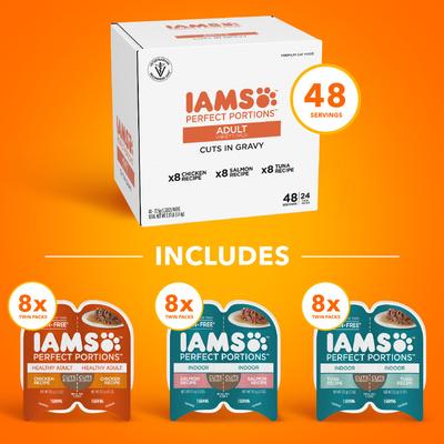 Show full view: Iams Perfect Portions Variety Pack Grain-Free Cuts in Gravy Wet Cat Food, 2.6-oz tray, case of 24 slide 4 of 11