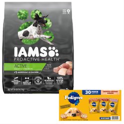 Iams Proactive Health Active Chicken & Turkey Recipe Dry Food + Pedigree Chopped Ground Dinner Variety Pack Wet Dog Food slide 1 of 9