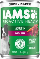 Iams Proactive Health Beef Chunks in Gravy Canned Wet Dog Food, 13-oz can, case of 12