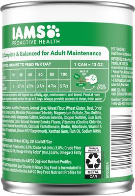 Show full view: Iams Proactive Health Beef Chunks in Gravy Canned Wet Dog Food, 13-oz can, case of 12 slide 3 of 10