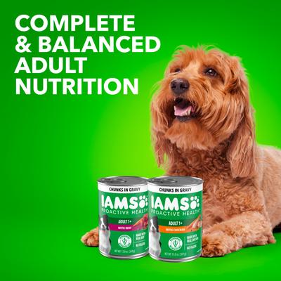 Show full view: Iams Proactive Health Beef Chunks in Gravy Canned Wet Dog Food, 13-oz can, case of 12 slide 9 of 10