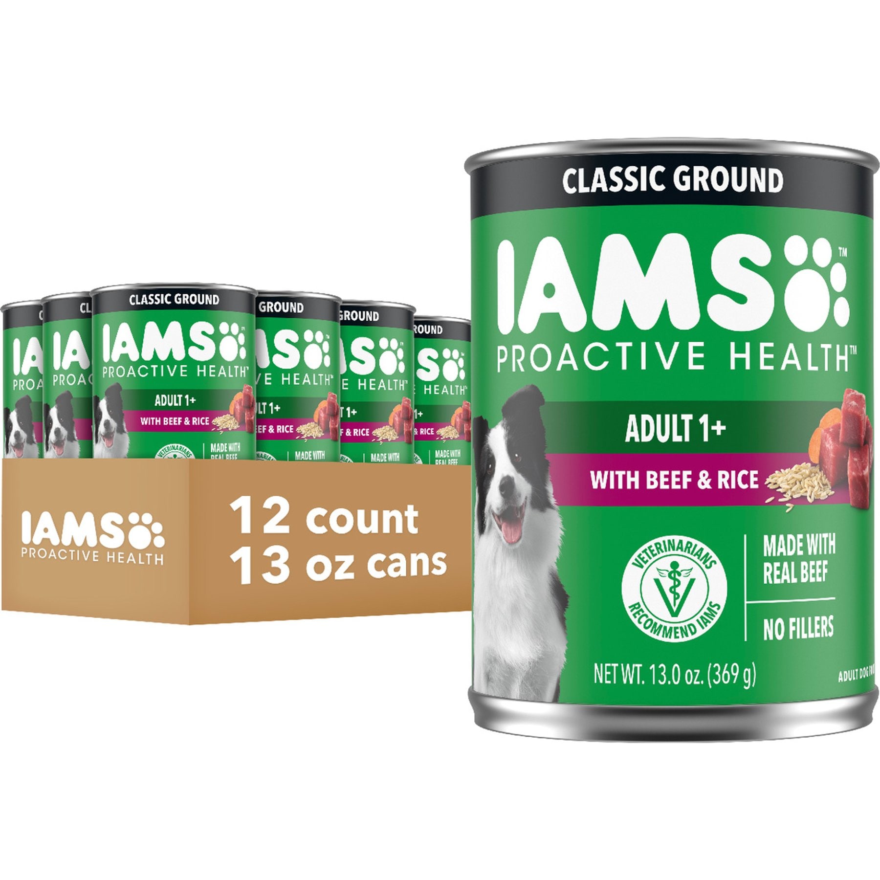 Iams Classic Pate with Beef & Rice Canned Dog Food, 13.2oz, case of 12
