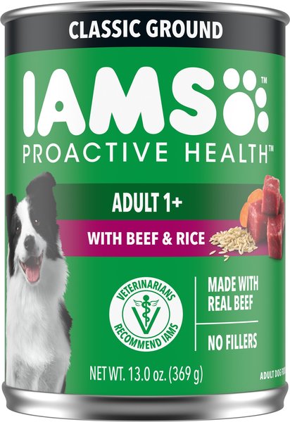 Iams ProActive Health Classic Ground with Beef & Whole Grain Rice Adult Canned Wet Dog Food, 13-oz can, case of 12 Iams ProActive Health Classic Ground with Beef & Whole Grain Rice Adult Canned Wet Dog Food, 13-oz can, case of 12