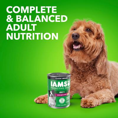 Show full view: Iams ProActive Health Classic Ground with Beef & Whole Grain Rice Adult Canned Wet Dog Food, 13-oz can, case of 12 slide 9 of 11