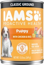 Iams ProActive Health Classic Ground with Chicken & Rice Puppy Canned Wet Dog Food, 13-oz can, case of 12