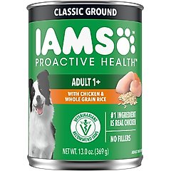 Iams ProActive Health Classic Ground with Chicken & Whole Grain Rice Canned Adult Wet Dog Food, 13-oz can, case of 12