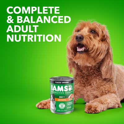 Show full view: Iams ProActive Health Classic Ground with Chicken & Whole Grain Rice Canned Adult Wet Dog Food, 13-oz can, case of 12 slide 9 of 10