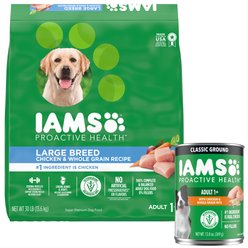 Iams ProActive Health Classic Ground with Chicken & Whole Grain Rice Wet Food + Large Breed Real Chicken Dry Dog Food slide 1 of 9