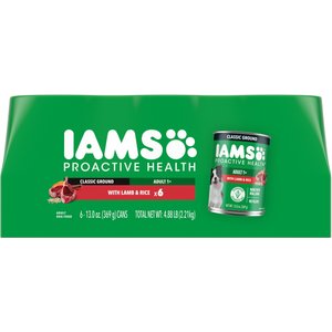 Iams ProActive Health Classic Ground with Lamb & Whole Grain Rice Adult Canned Wet Dog Food, 13-oz can, case of 6